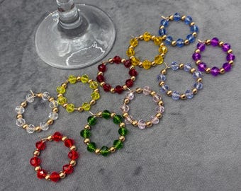 Dijes para copas de vino con cuentas redondas de colores y doradas, juego de 10