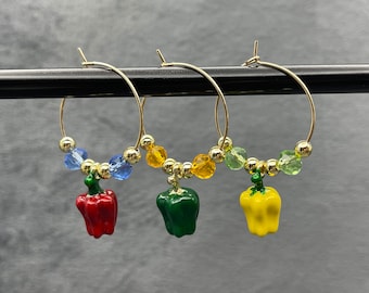 Wine Glass Charms – Set of 6, Bell Pepper with colourful beads - Wine Charms, Glass Identifiers