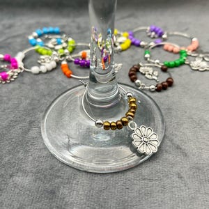 Wine Glass Charms – Set of 12, Flowers with Colourful Glass Beads - Wine Charms, Glass Identifiers