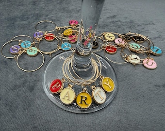 Initial Weinglas Anhänger: 26 Alphabet Buchstaben mit vergoldetem Ring, 26er Set