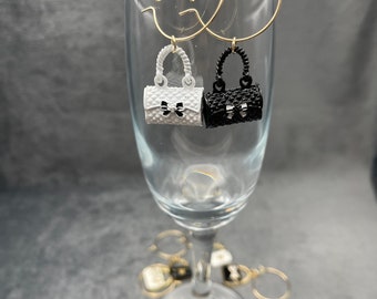Wine Glass Charms – Set of 6, Luxury Handbags with Gold Plated Rings – Glass Markers, Glass Identifiers, Drink Markers