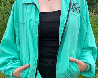 Vintage 90s Asics Windbreaker, Light Jacket Purple and Green