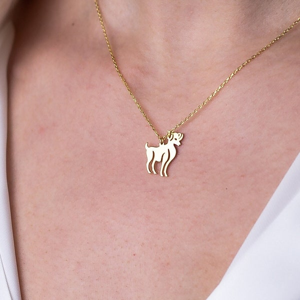 14K Gold Aries Necklace, Minimalist Ram Necklace, Dainty Zodiac Necklace, Astrology Birthday Gift for Her, Gift for Mom, 14K Solid Gold