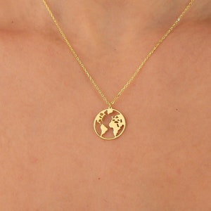 14K gouden wereldbolketting, minimalistische aardeketting, sierlijke wereldhanger, moderne wereldkaarthanger, 925 sterlingzilveren kerstcadeaus
