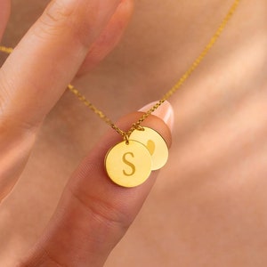 14K Solid Gold Multiple Disc Necklace, Personalized Multi Initial Pendant, Silver Monogram Necklace, Custom Coin Necklace Gifts for Mom