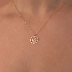 14K Gold Fire Element Necklace, Handcrafted Elemental Jewelry, Rose Gold Alchemy Symbol Pendant, Spiral Necklace