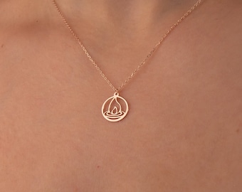 14K Gold Fire Element Necklace, Handcrafted Elemental Jewelry, Rose Gold Alchemy Symbol Pendant, Spiral Necklace