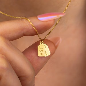 14k Solid Gold Tag Necklace, Dainty Personalized Vertical Bar Necklace, Engraved Nameplate Necklace, Birthday Gift for Her, Anniversary Gift