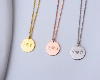 14K Gold Couples Initial Necklace, Dainty Personalized Initial Disc Necklace, Custom Coin Necklace, Minimalist Disc Initial Necklace Gifts