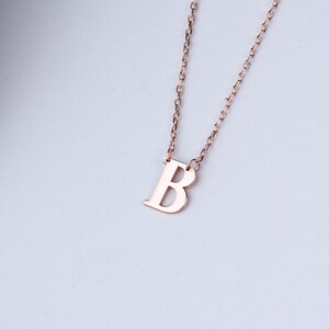 Collar con inicial de oro rosa de 14 quilates, delicado collar con letra personalizada, collar con dije personalizado, regalo de aniversario, regalo de cumpleaños para ella