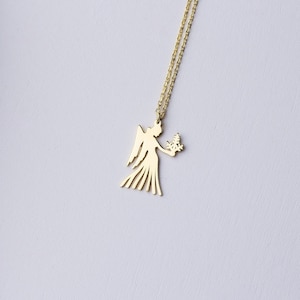 14K Gold Virgo Necklace, Minimalist Angel Necklace, Dainty Zodiac Necklace, Astrology Birthday Gift for Her, Gift for Mom, Solid Gold, Rose