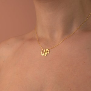 Collar con monograma de 3 iniciales en oro macizo de 14 quilates, colgante con monograma circular personalizado, collar con monograma de bloque de múltiples letras redondo personalizado para mamá