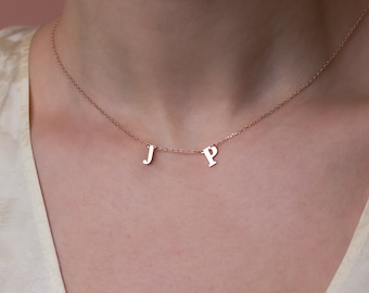 14K Gold Dainty Two Letter Necklace, Personalized Multiple Initial Necklace, Mother's Day Gift, Perfect Gift for Mom, Birthday Gift for Her