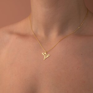 14k Gold Geometric Dove Necklace, Dainty Animal Jewelry, Sterling Silver Bird Necklace, Modern Holy Spirit Pendant, Origami Bird Necklace