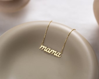 14k Gold Dainty Mama Name Necklace, Custom Mom Name Necklace, New Mom Jewelry Gifts, Mothers Day Gift, Handmade Minimalist Mom Pendant,
