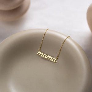 14k Gold Dainty Mama Name Necklace, Custom Mom Name Necklace, New Mom Jewelry Gifts, Mothers Day Gift, Handmade Minimalist Mom Pendant