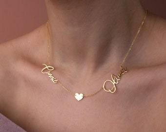 Collana mamma in oro 14K con nomi per bambini, collana personalizzata con due nomi, collana con nomi personalizzati per bambini, regalo di compleanno per la mamma, festa della mamma