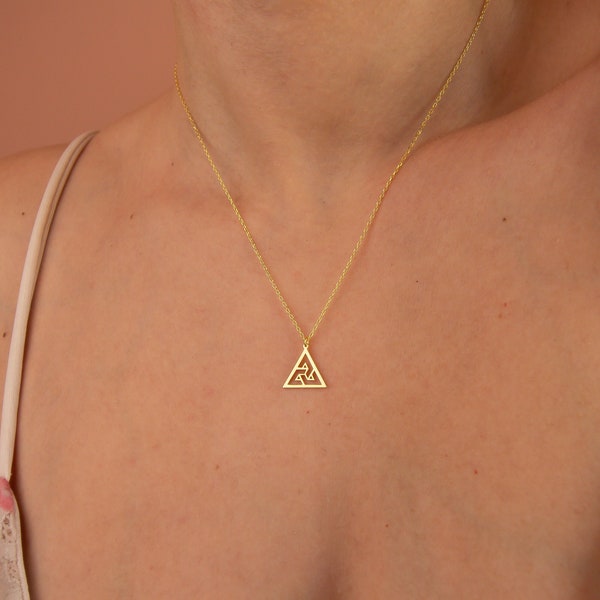 14K Gold Triangle Necklace, Minimalist Geometric Jewelry, Modern 3 Triangle Pendant, Dainty Sterling Silver Christmas Gifts for Women