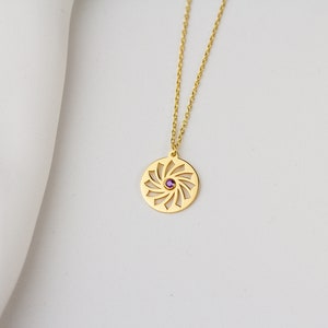 14K Gold Birthstone Necklace, Minimalist Lotus Pendant, Cutout Lotus Necklace, Modern Geometric Pendant, 925 Sterling Silver Christmas Gifts