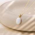 14k Gold White Sterling Opal Necklace, Minimalist Gemstone Statement Necklace, Dainty Layering Necklace, Sterling Silver Oval Opal Pendant