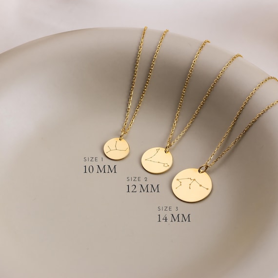 Custom Constellation Necklace, Personalized Star Sign Disc, 14k Gold Zodiac Necklace, Astrology Sign Jewelry, Horoscope Pendant Gift