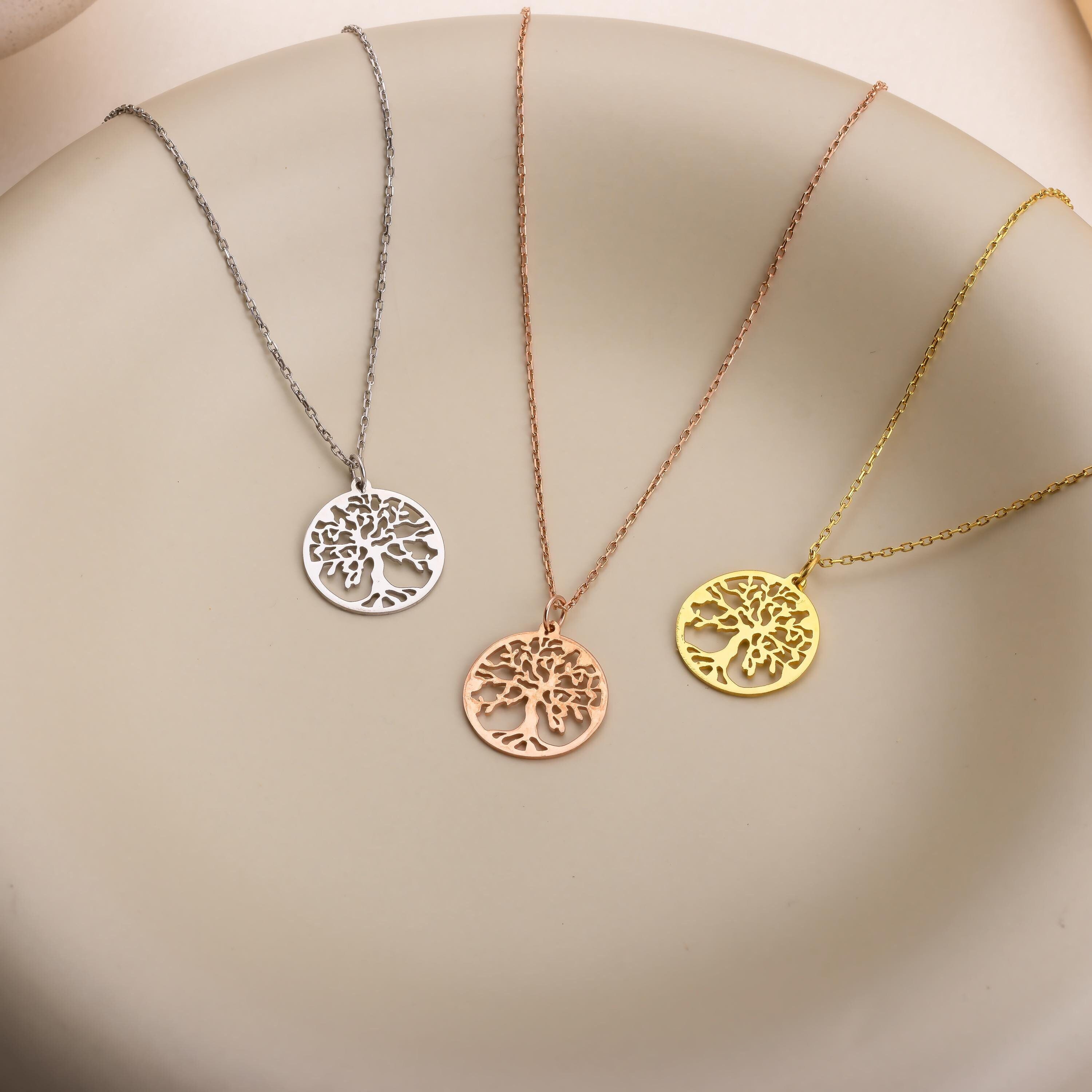 14K Tree of Life Necklace – 15mm Pendant Gift in 14k Yellow, White, Rose Gold, or Gold-Plated 925 Sterling Silver