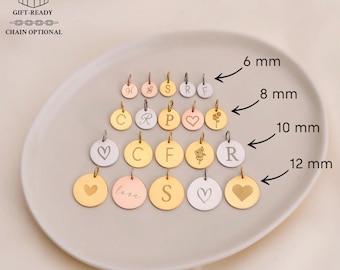 Colgante personalizado con inicial en oro de 14 quilates – Colgante adicional personalizado, etiqueta de moneda grabada en plata de ley 925, regalo hecho a mano