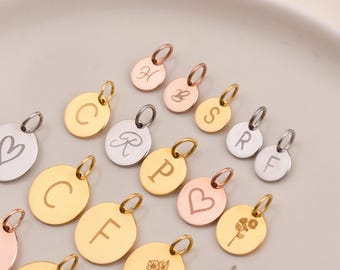 Custom 14K Solid Gold Add-On Disc  – Personalized Initial Charm with No Chain – 6mm, 8mm, 10mm, 12mm