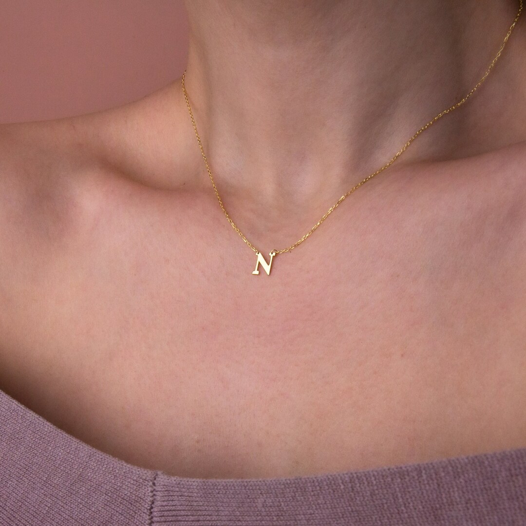 14K Gold Initial Necklace, Dainty Custom Letter Necklace, Personalized