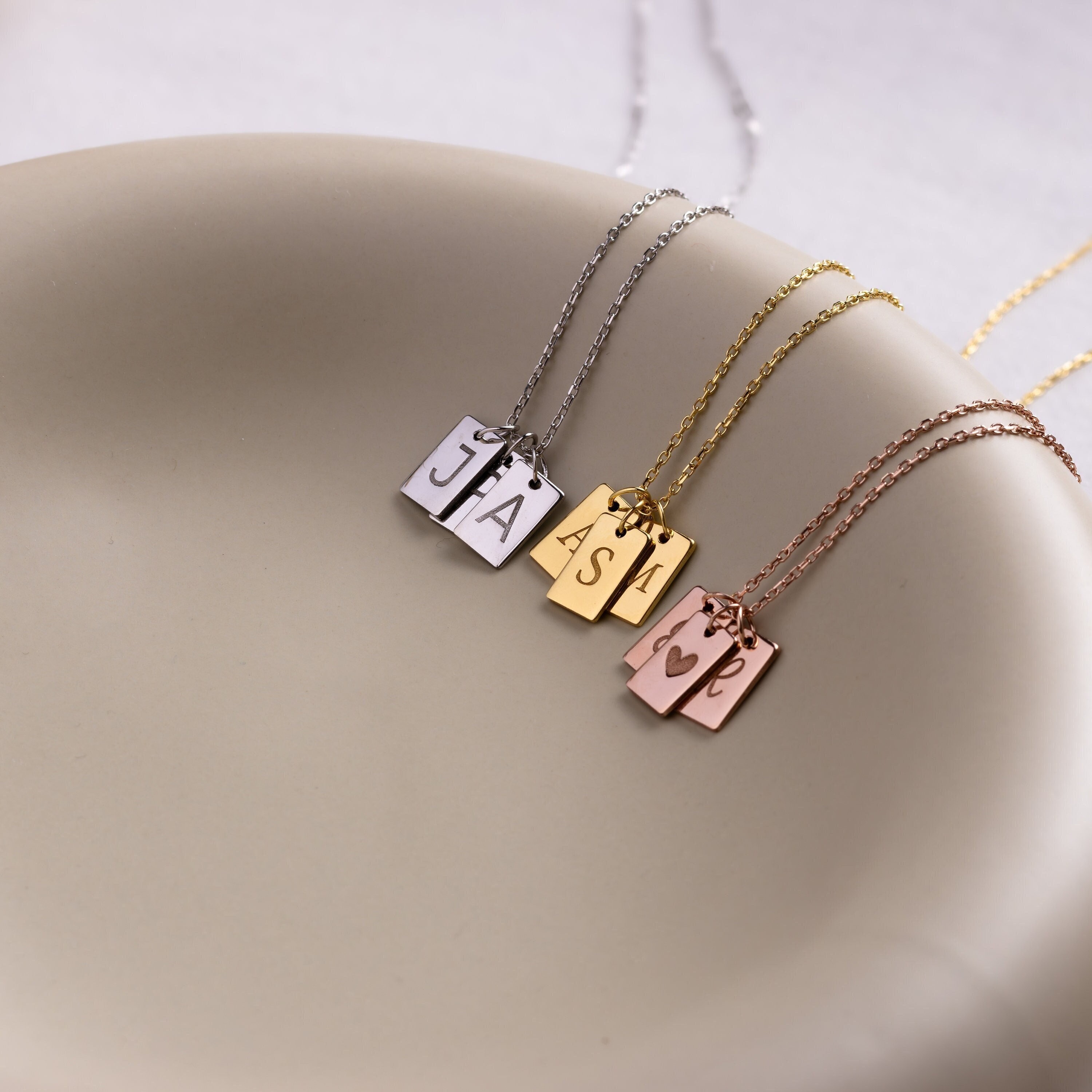 Personalized Gold Initial Necklace, Solid Gold Initial Tag Necklace, Custom Letter Necklace, Initial Charm Necklace, Engraved Letter Pendant