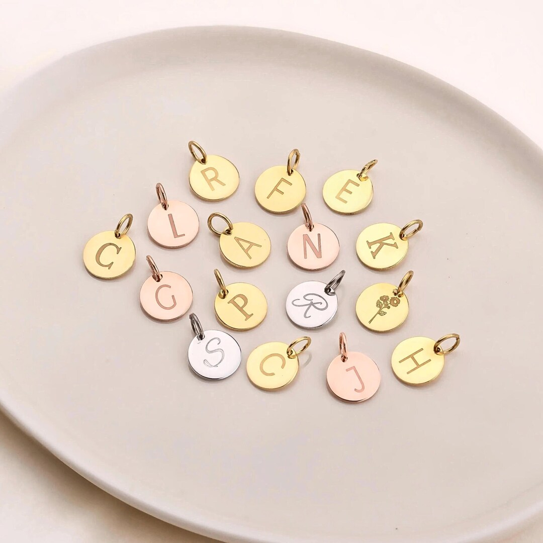 Personalized 14K Solid Gold 8mm Disc Charm – Custom Initial Add-on, No ...