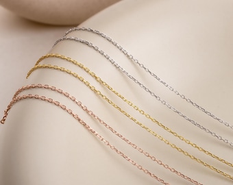 14K Gold Cable Chain Necklace, Dainty Gold Chain for Pendants, 14 Karat Gold Link Chain, Minimalist Everyday Replacement Chain
