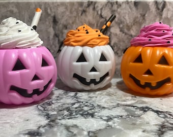 Cupcakes falsos de Jack-o-lantern para bandejas escalonadas, mini decoraciones de Halloween de jack-o-lantern, toppers de crema batida falsos, bandeja escalonada de mini tazas