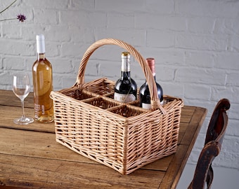 6 Bottle Wicker Wine Bottle Carrier For Gifting, Picnics & Parties