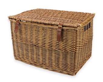 24-Inch Large Wicker Storage Trunk with Lid & Straps Handwoven Storage Chest