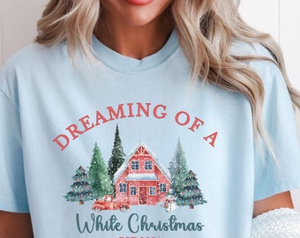 Camiseta blanca de Navidad, Camiseta "Sueño con una Navidad blanca", Estoy soñando con una Navidad blanca, Camiseta blanca de Navidad, Camiseta navideña bonita