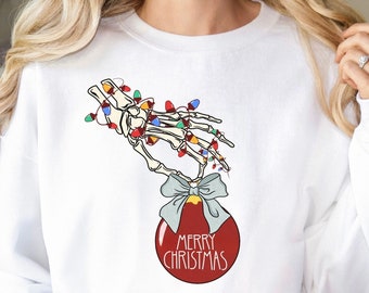 Skeleton Christmas, Skeleton Christmas Sweatshirt, Skeleton Christmas Shirt, Skeleton Christmas Light Shirt, Goth Christmas Shirt,Xmas Shirt