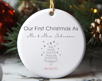 First Christmas Married Ornament, Personalized Wedding Gift, Ceramic Christmas Ornaments,Married Christmas Ornament Mr and Mrs Ornament 2023