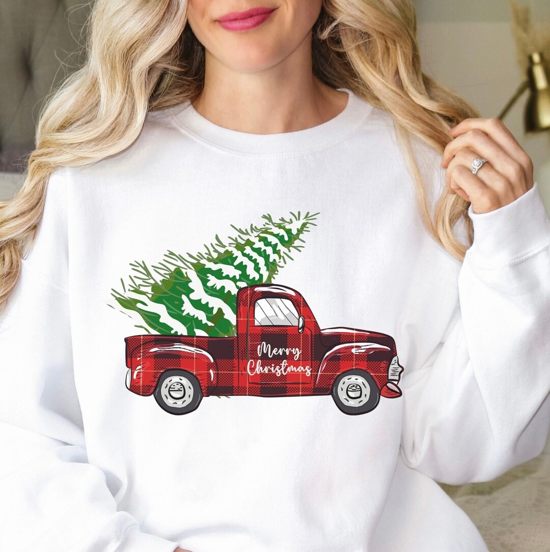 RETSUGO Women's Merry Christmas Sweatshirt - Funny Christmas Tree Truck Graphic Pullover (Gray, Small) 100% Cotton - View #10