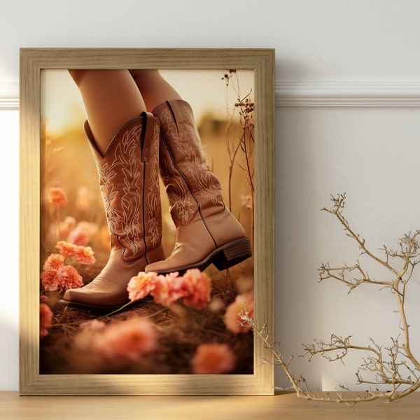 Cowgirl Boots Digital Art Print, Country Western Aesthetic, Modern Neutral Fashion Photography, Wall Art, Poster, Home Decor #2