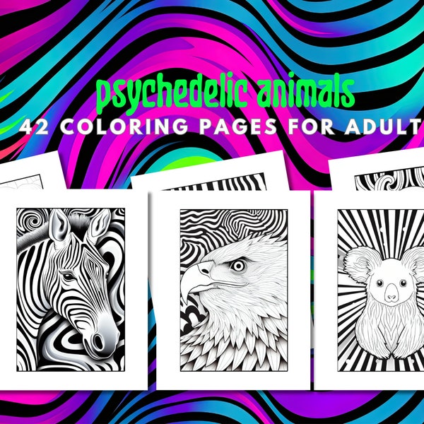 Printable Psychedelic Animal Adult Coloring Pages 42 Incredibles Animals with Psychedelic Patterns Instant Download