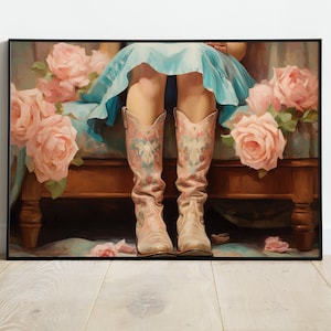 Cowgirl-Stiefel-Malerei | Wandkunst Girly Gemälde Retro Western Country Cowboy Digitale Kunst zum Ausdrucken herunterladen #3