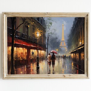 Paris In The Rain Painting | Wall Art Oil Painting Paris City France Retro Printable Wall Art, Digital Download #1