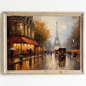 Paris In The Rain Painting | Wall Art Oil Painting Paris City France Retro Printable Wall Art, Digital Download #2