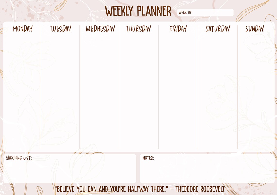 Printable Weekly Planner Monday Till Sunday Digital Planner - Etsy