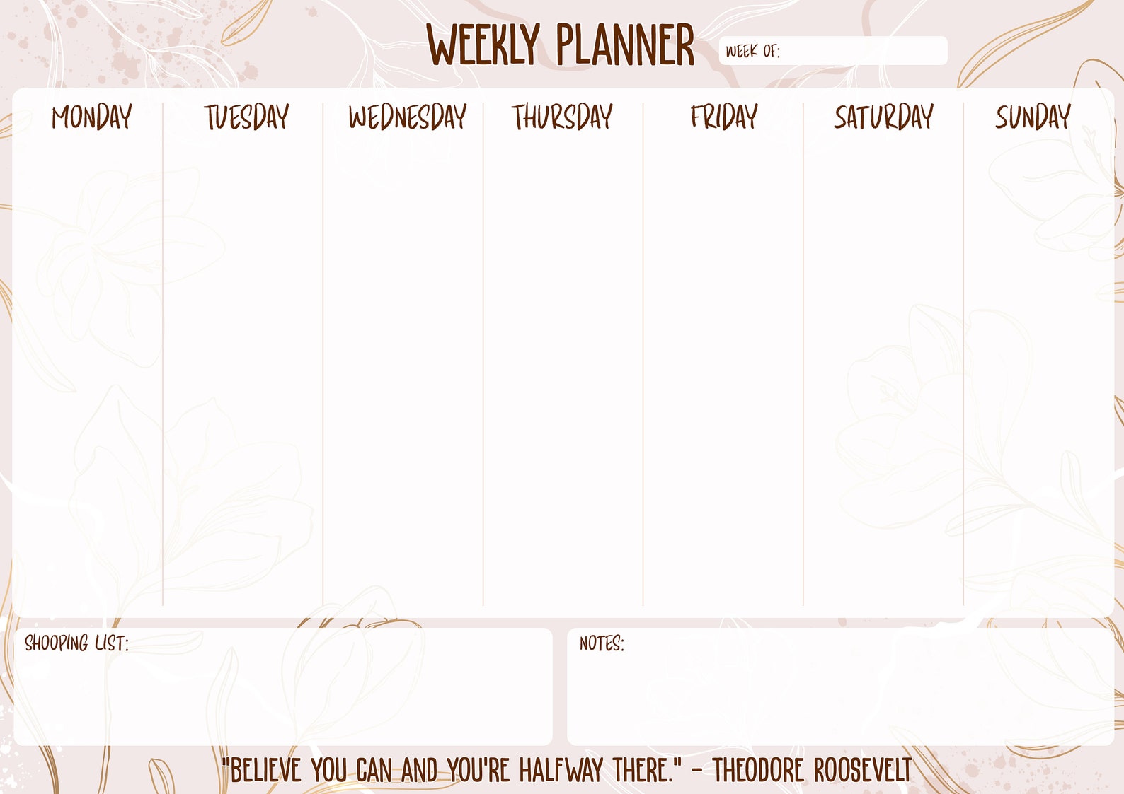 Printable Weekly Planner Monday Till Sunday Digital Planner - Etsy