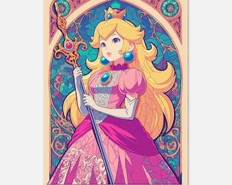 Princess Peach, Princess, Mario, Stained Glass Window Portrait, Printable Wall Art, Video Game Poster, Anime Poster, Pop Art, Retro, Girl