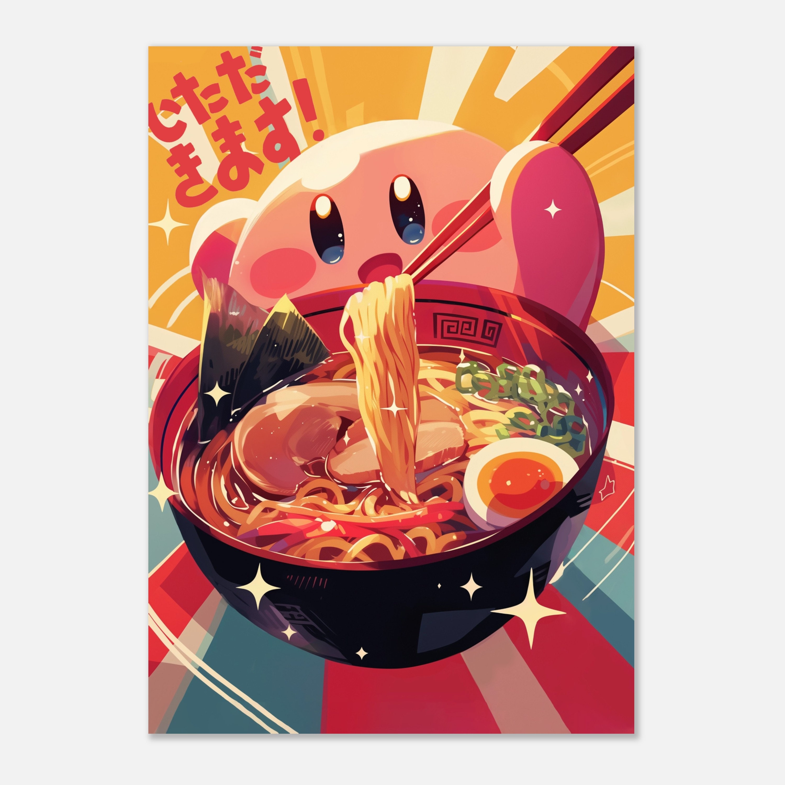 Kirby, Ramen, Food Art, Pop Art, Video Game Poster, Anime Poster, Printable Wall Art, Japanese Home Decor, Retro, Digital Download