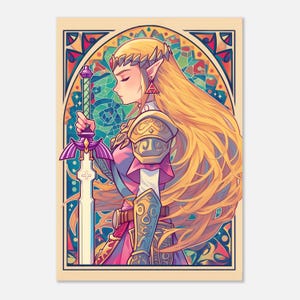 Legend of Zelda, Principessa Zelda, Ritratto su vetrata, Arte murale stampabile, Poster di videogiochi, Poster di anime, Ocarina of Time, Retro