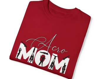 Personalized Acro Moms T-Shirt - Custom Comfort Colors Tee with Child's Acro Pair/Trio/Quad Silhouettes - Unique Gift for Acrobatic Mothers